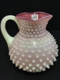 Pink & White Opalescent Hobnail Pitcher