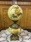 Electrified Dbl Globe Rose Painted Lamp