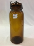 Lg. 1/2 Gal Amber Fruit Jar Marked The Dandy