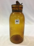 Lg. Amber Globe 1/2 Gal Fruit Jar w/ Lid