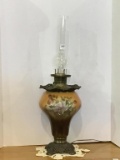 Floral Painted Base Electrified Lamp w/ Clear