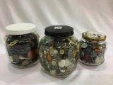 Lot of 3 Jars of Various Buttons