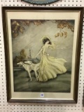 Framed Print w/ Lady & Dogs-The Garden Walk