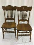 Pair of Matching Pressed Back Oak Kitchen Chairs