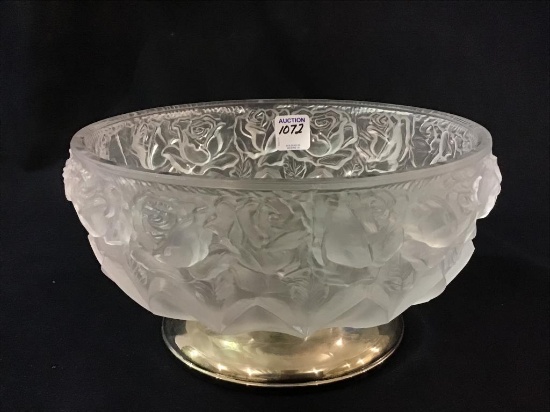 Italian Silver Base Ornate Frosted Glass Bowl