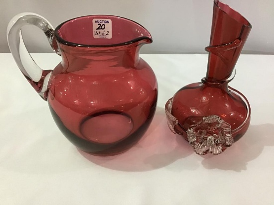 Lot of 2 Cranberry Glass Pieces Including