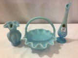 Lot of 3 Blue Fenton Pieces Including 2 Vases