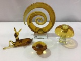 Lot of 4 Amber Glass Pieces Including