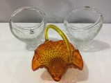 Lot of 3 Glass Handled Baskets Including