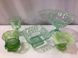 Lot of 5 Green & Green Opalescent Glassware