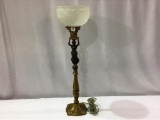 Brass Figural Lamp Base w/ Satin Glass Shade