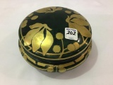 Unmarked Lg. Covered Dresser Box-Green & Gold
