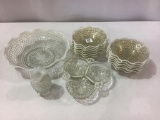 Set of White Opalescent Hobnail Dishware