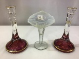 Lot of 3 Including 2 Cranberry Crystal 8 1/2