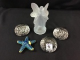 Lot of 5 Including Satin Glass Angel, 3-