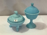 Lot of 2 Blue Fenton Pieces Including Covered