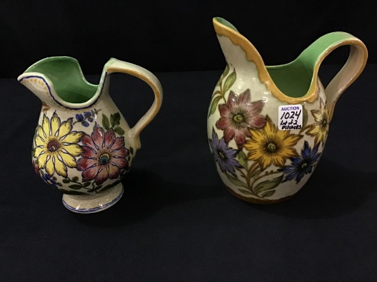 Lot of 2 Gouda Holland Pottery Pitchers