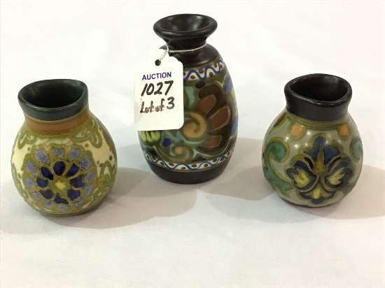 Lot of 3 Gouda Holland Pottery Miniature Vases