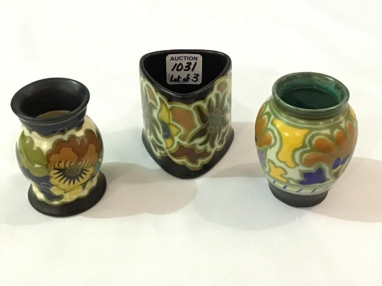 Lot of 3 Gouda Holland Pottery Miniature Vases