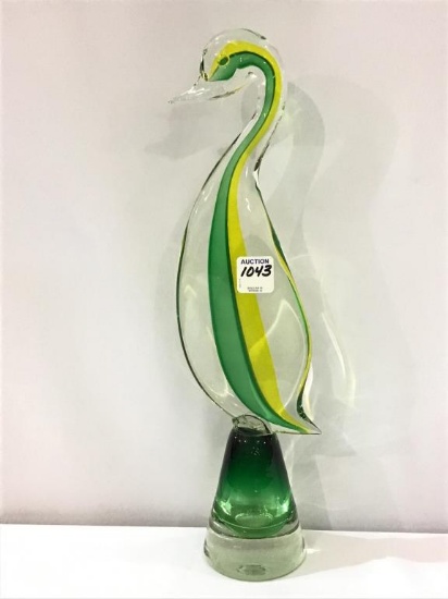 Murano Art Glass Deco Duck-Transparent Green &