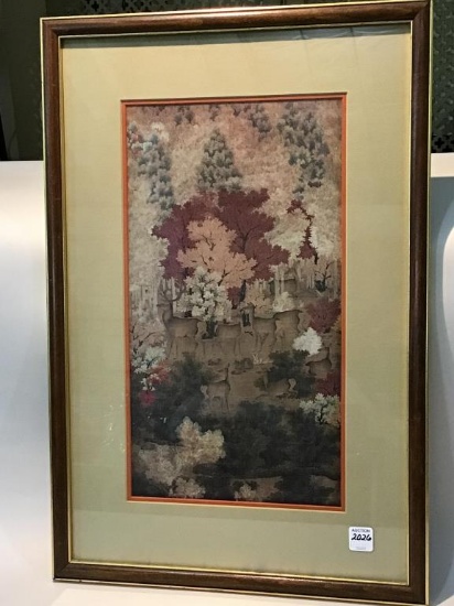 Framed Chinese Artwwork of Hero of Deer in a Grove