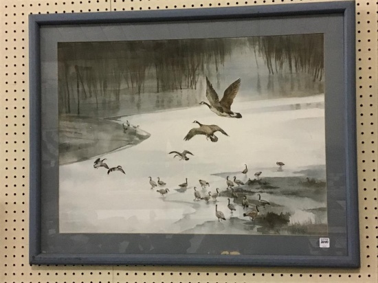Lg. Framed Water Color of Geese