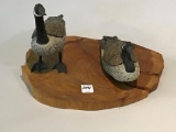 Wood Base w/ Sm. Carved Geese by Einer Swenson