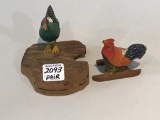 Pair of Minature Carved Chickens/Roosters by