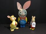 Lot of 3 Wind Up Rabbit Toys Including Sm.