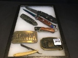 Collection of Knives & Belt Buckles Including