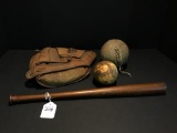 Lot w/ Vintage Baseball Glove, 2-Baseballs