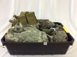 Plastic Tote Filled w/ Used Military Clothing-