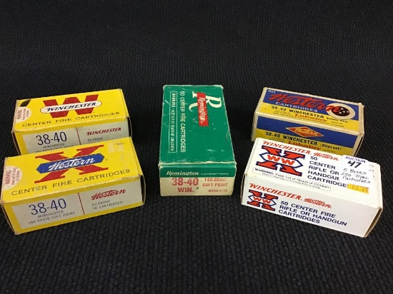 Lot of 5 Full Boxes of 38-40 Winchester Cartridges
