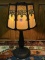 Very Nice Vintage Heavy Metal Lamp w/ Slag Glass