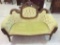 Gold Upholstered Victorian Sofa w/ Carved Crest