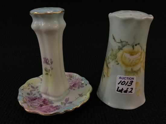 Lot of 2 Floral Painted Hat Pin Holders