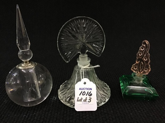 Lot of 3 Glass Perfume Bottles Including 2-