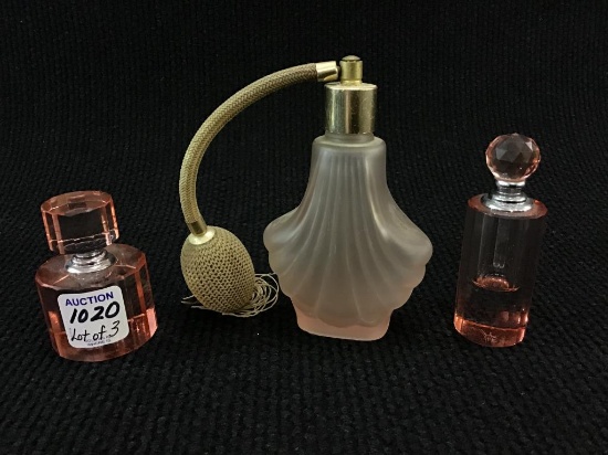Lot of 3 Pink Glass Perfume Bottles