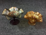 Lot of 2 Carnival Glass Ruffled Edge Dishes