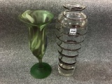 Lot of 2 Art Glass Vases Including 16 Inch Tall
