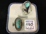 Lot of 2-Un-Marked Silver & Turquoise Rings