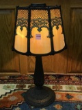 Very Nice Vintage Heavy Metal Lamp w/ Slag Glass