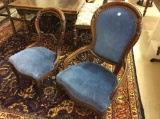 Lot of 2 Matching Victorian Chairs w/ Blue