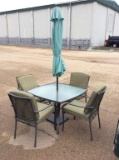 Patio Set w/ 4 Chairs, Umbrella Holder &