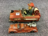 Lot of 2 Fire Truck Toys Including Tin Battery