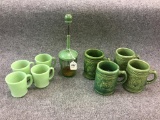 Lot of 9 Green Kitchenware Items Including