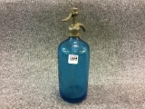 Blue Glass Seltzer Bottle Marked Rock