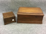 Lot of 2 Wood Boxes Including Sewing Machine