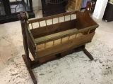 Vintage Wood Rocking Baby Craddle on Stand