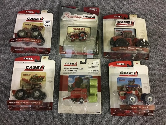 Lot of 6 Ertl Case Tractors & Baler-1/64 Scale-
